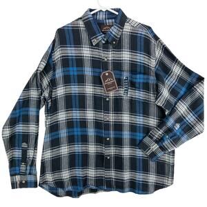 Mountain Ridge Flannel Men's 2XL Button Down Long Sleeve Plaid Blue Black White
